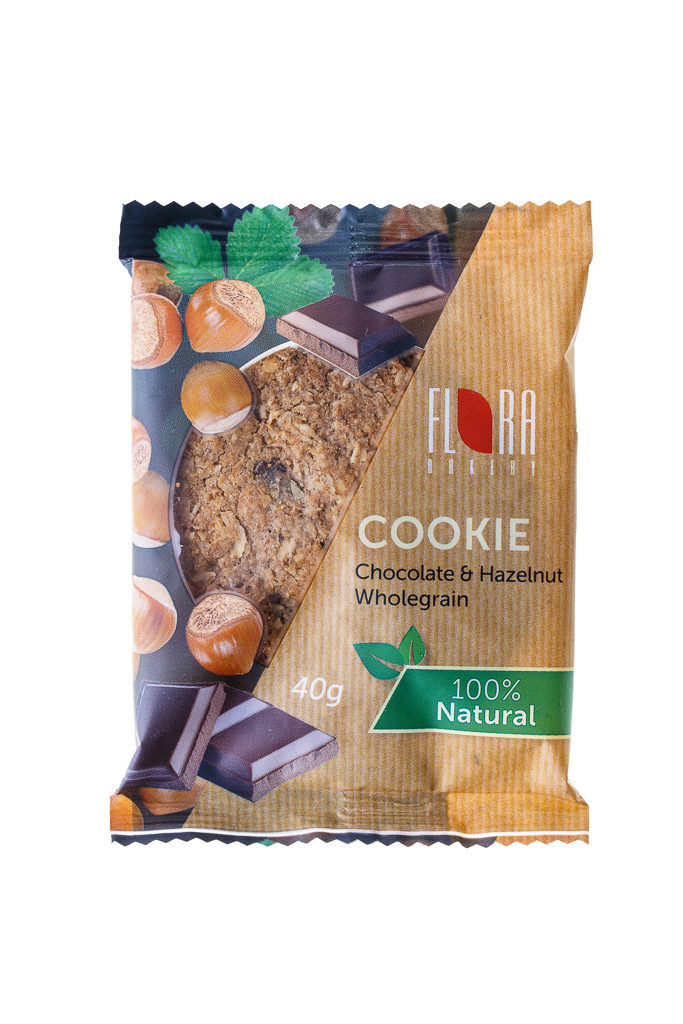 Flora COOKIES Pilngraudu auzu cepums ar šokolādi un lazdu riekstiem 40 g